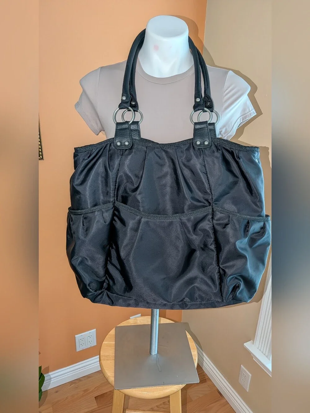 Carter's Black Women’s Nylon Dayper Tote Bag with Dual Handles